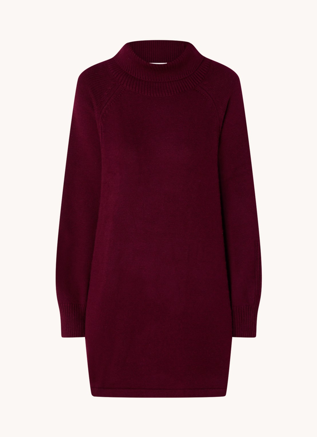 ba&sh Medee grofgebreide mini trui-jurk in wolblend met col - voorkant 4 cranberryrood