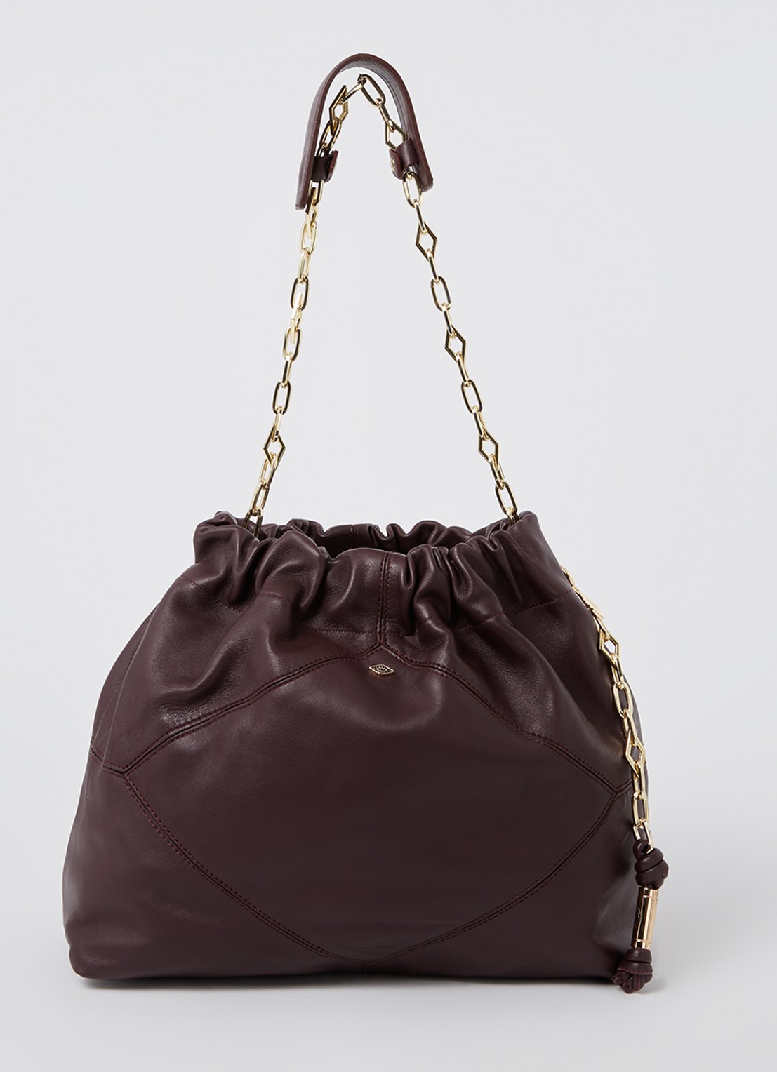 ba&sh Medium schoudertas van lamsleer - voorkant 3 aubergine