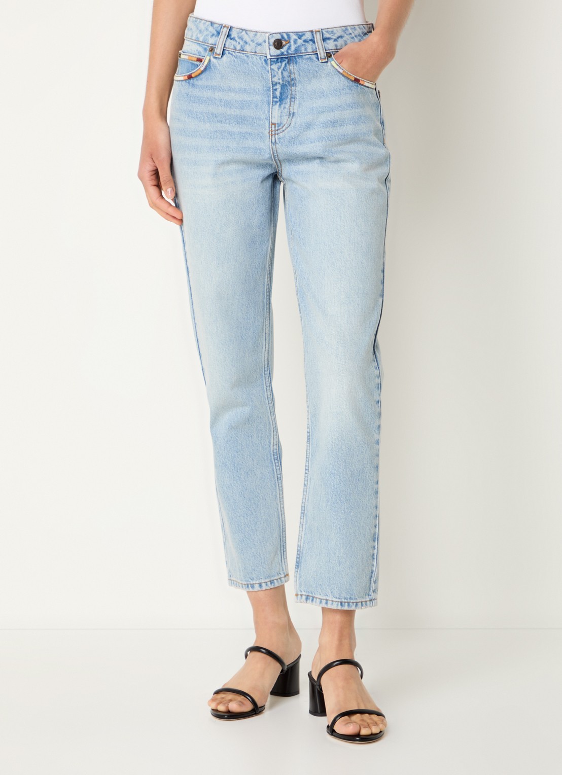 ba&sh Medium waist slim fit cropped jeans met lichte wassing - detail indigo