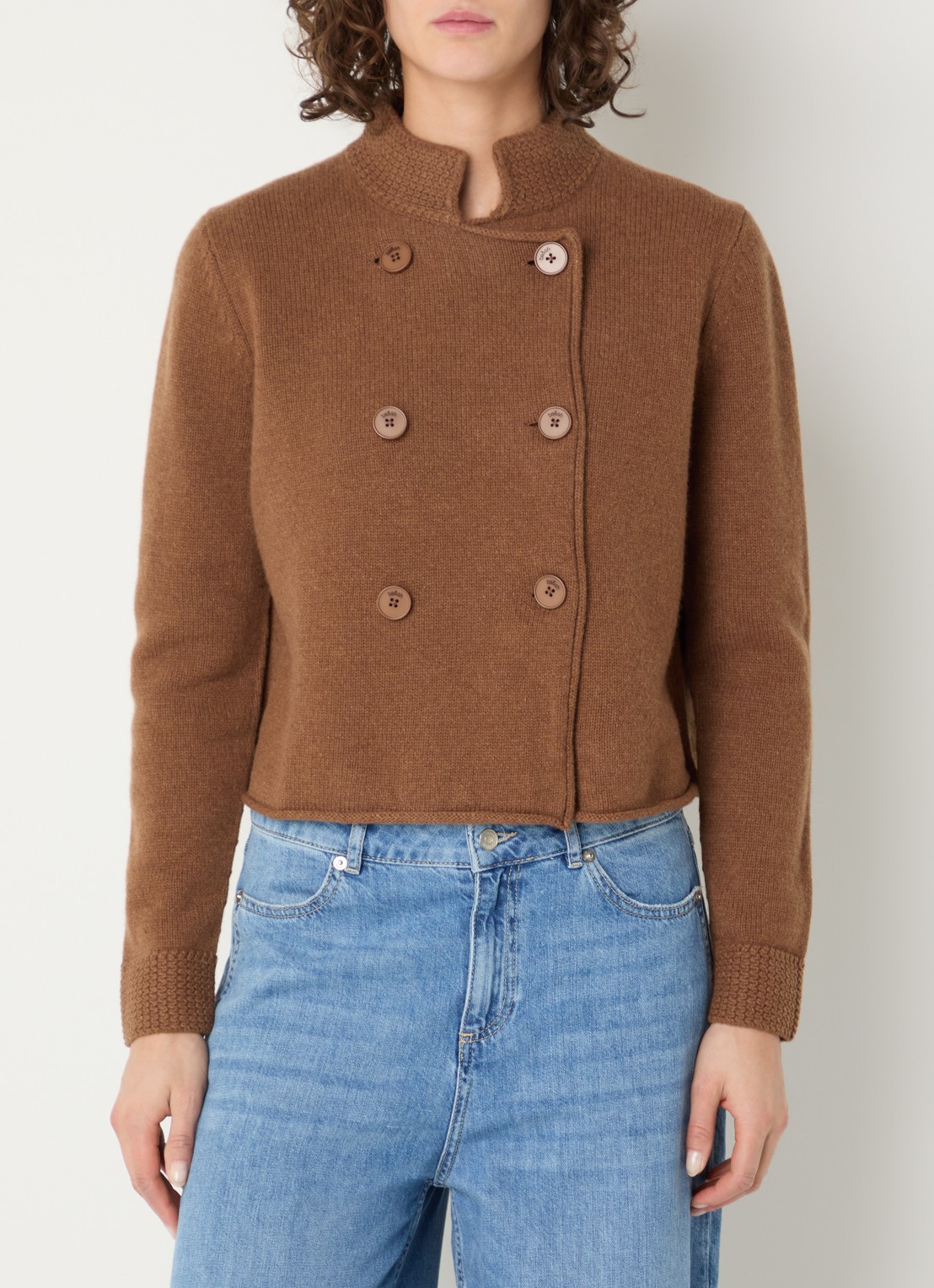 ba&sh Melodia grofgebreid vest met opstaande kraag - detail 2 camel