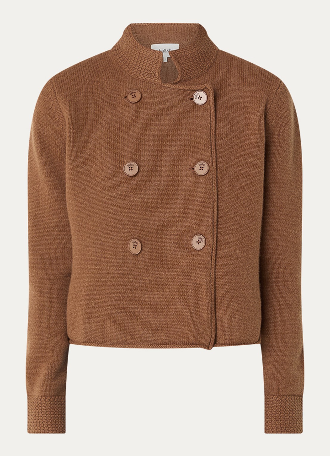 ba&sh Melodia grofgebreid vest met opstaande kraag - voorkant 3 camel