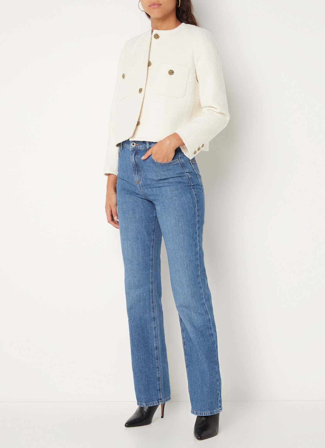 Ba&sh Meredith cropped jack in wolblend met structuur - voorkant 3 gebroken wit