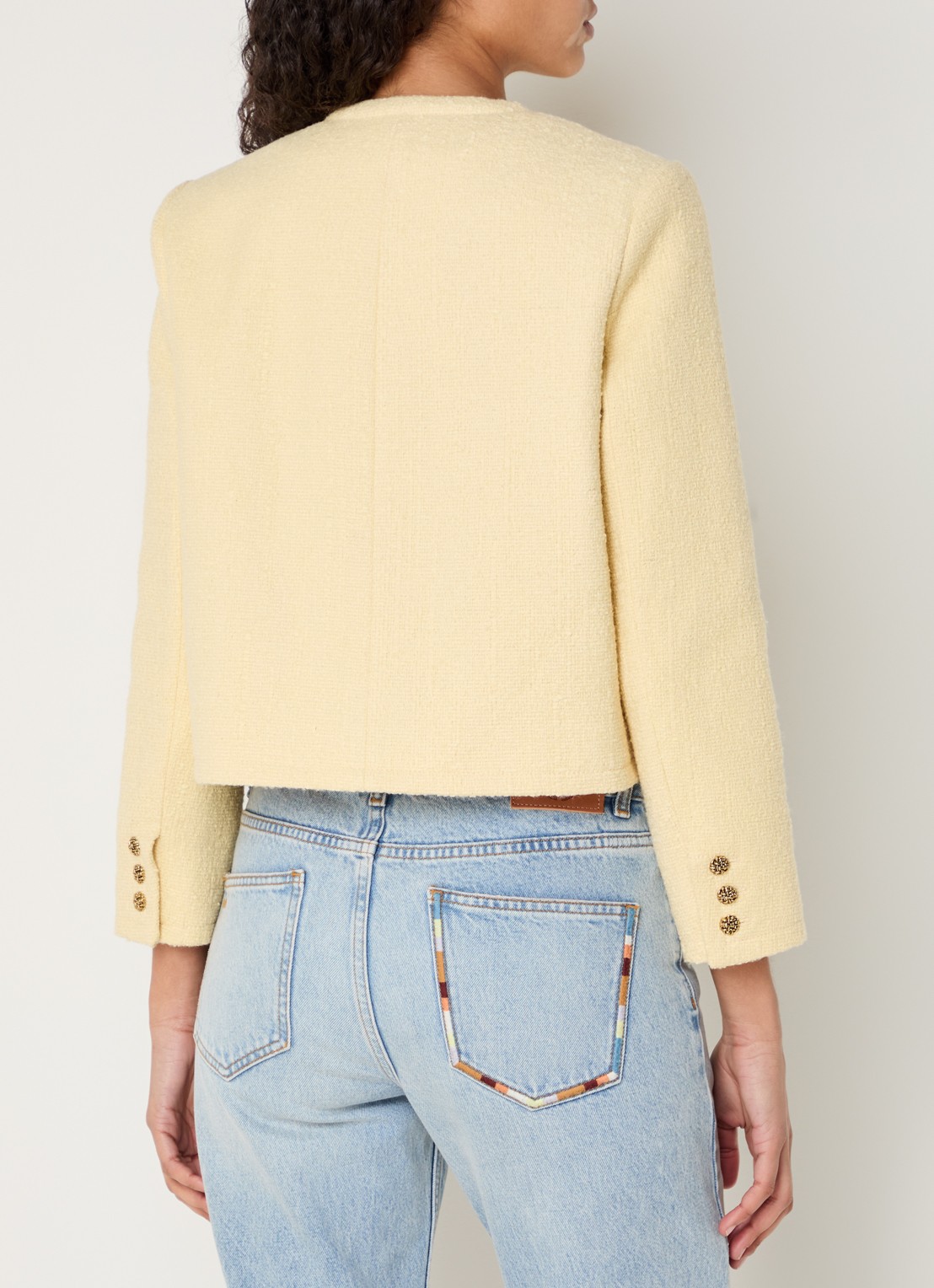 ba&sh Meredith cropped jack van tweed met opgestikte zakken - achterkant 4 lichtgeel