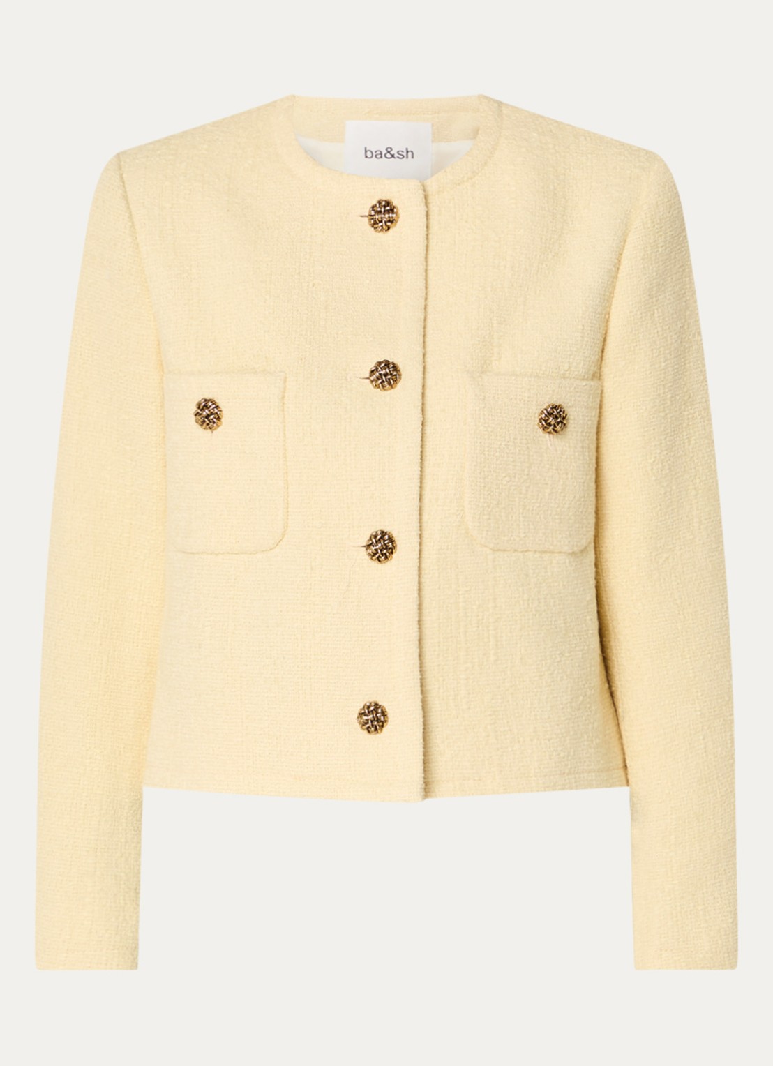 ba&sh Meredith cropped jack van tweed met opgestikte zakken - voorkant 2 lichtgeel