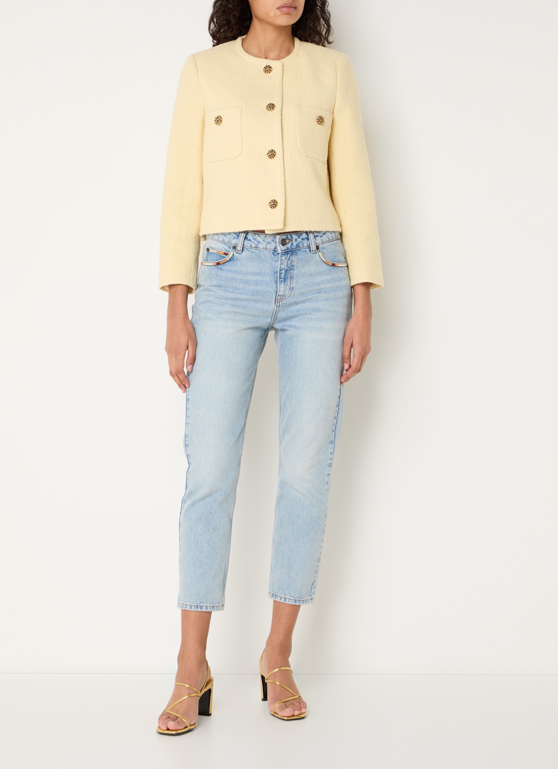 ba&sh Meredith cropped jack van tweed met opgestikte zakken - voorkant 3 lichtgeel