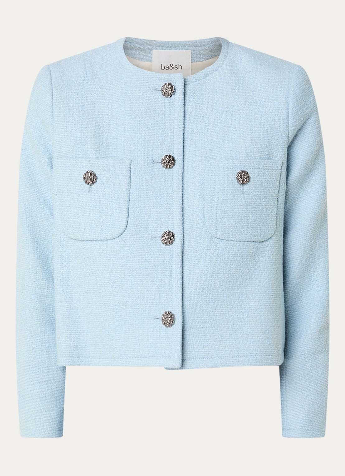 ba&sh Meredith cropped jack van tweed met opgestikte zakken - voorkant lichtblauw