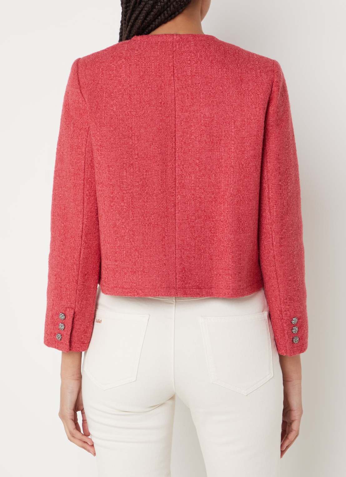 ba&sh Meredith cropped jack van tweed met opgestikte zakken - achterkant 4 koraalrood