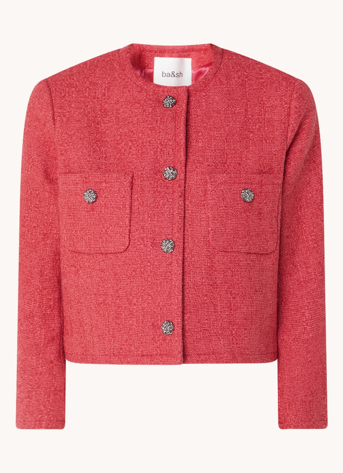 ba&sh Meredith cropped jack van tweed met opgestikte zakken - voorkant koraalrood