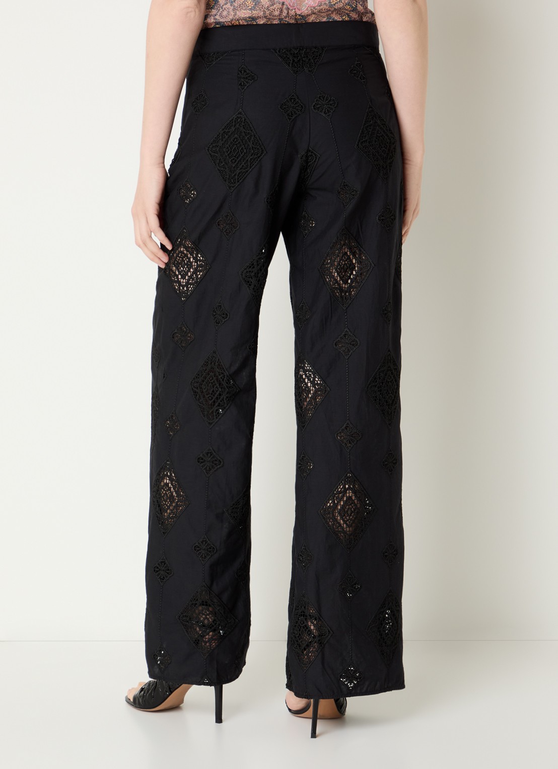 ba&sh Mike low waist straight fit broek met broderie - achterkant zwart