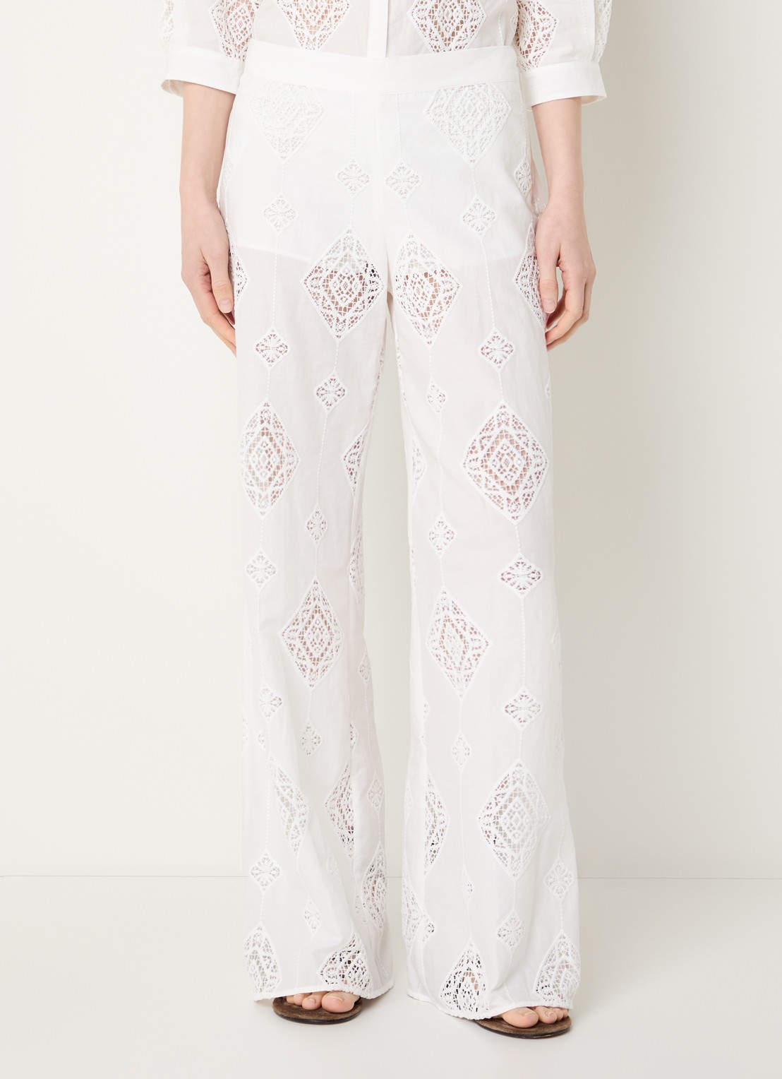 ba&sh Mike low waist straight fit broek met broderie - detail 2 gebroken wit