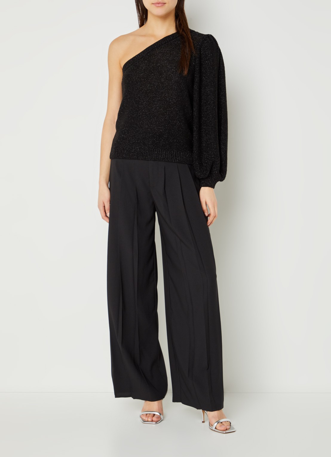 ba&sh Miley high waist loose fit pantalon met plooien - voorkant 3 zwart
