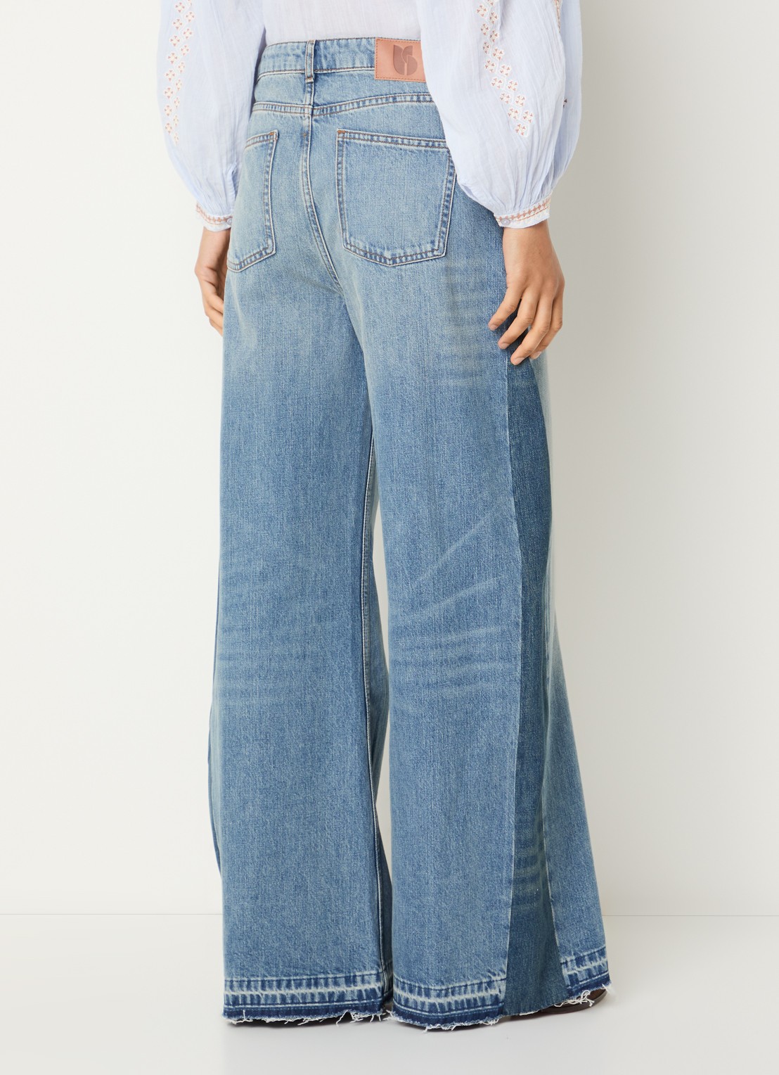 ba&sh Mislav high waist wide leg jeans met lichte wassing  - achterkant indigo