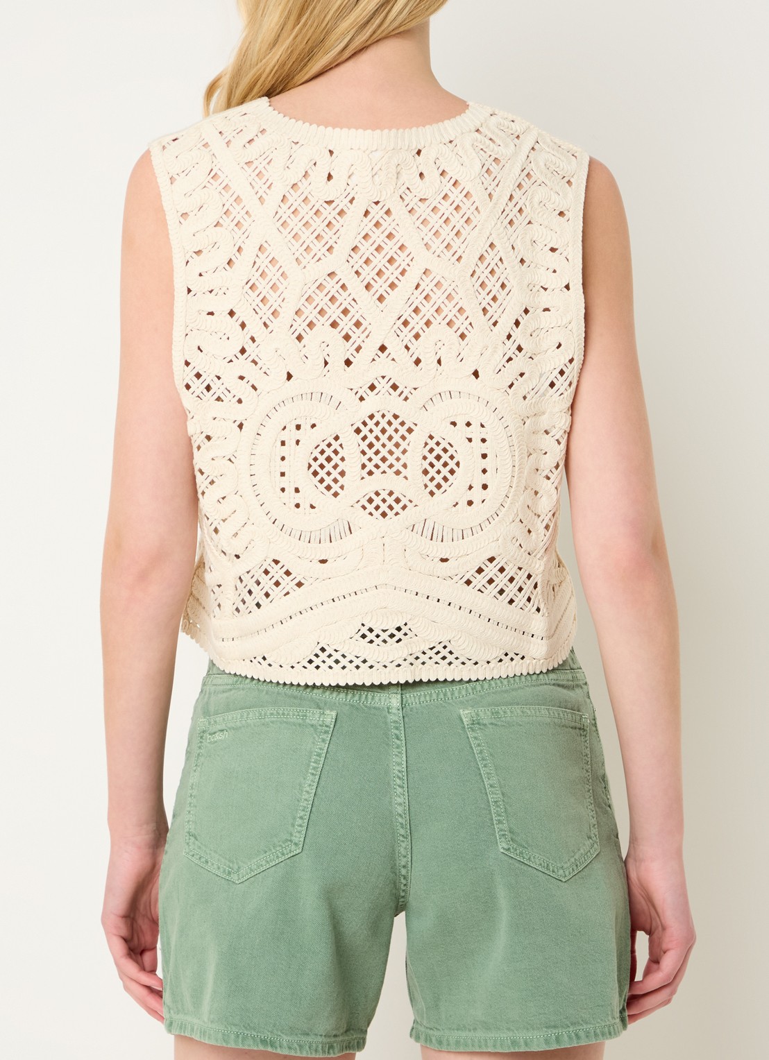 ba&sh Misti gilet met opengewerkt dessin - achterkant 4 gebroken wit