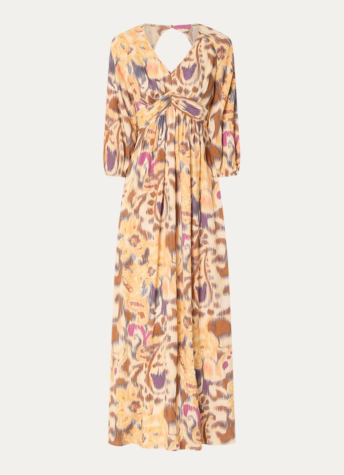 ba&sh Molina maxi jurk met print  - voorkant okergeel