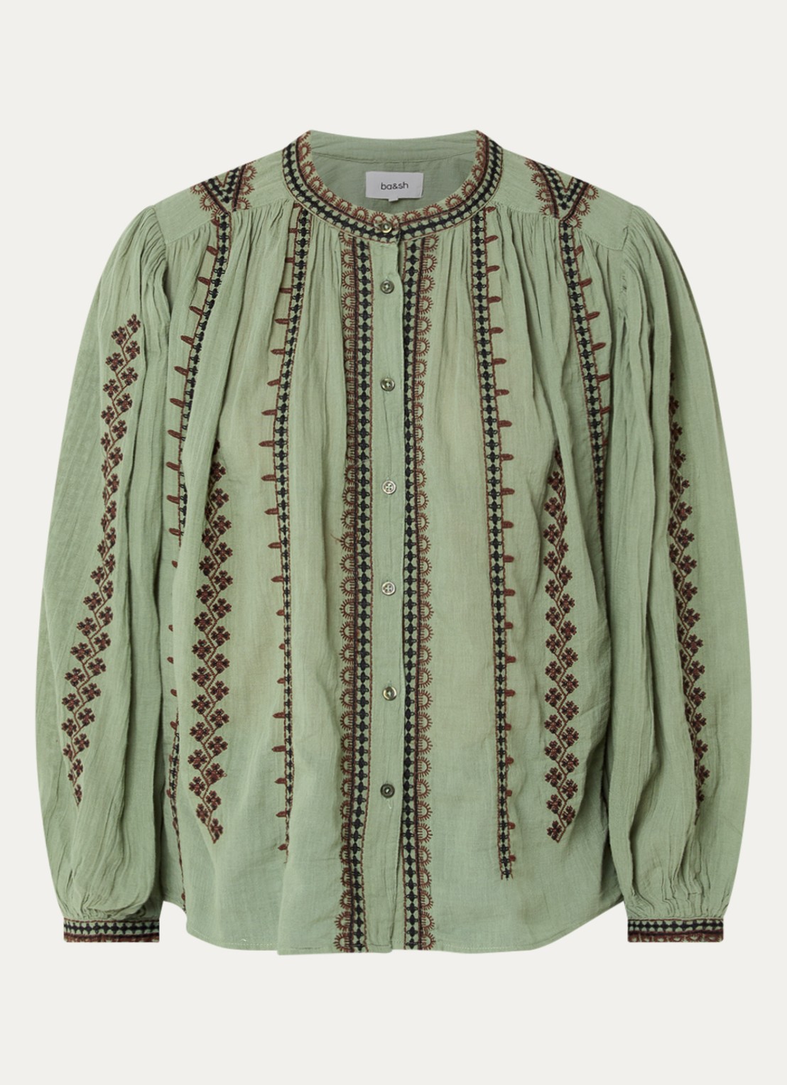 ba&sh Mona blouse met borduring - voorkant beige