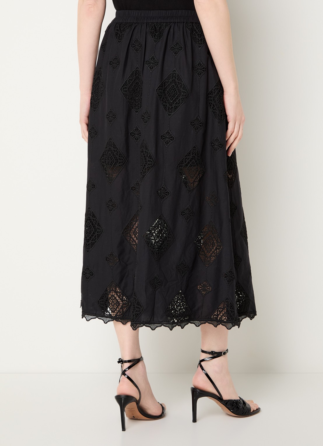 ba&sh Mona midi rok met broderie - achterkant 2 zwart