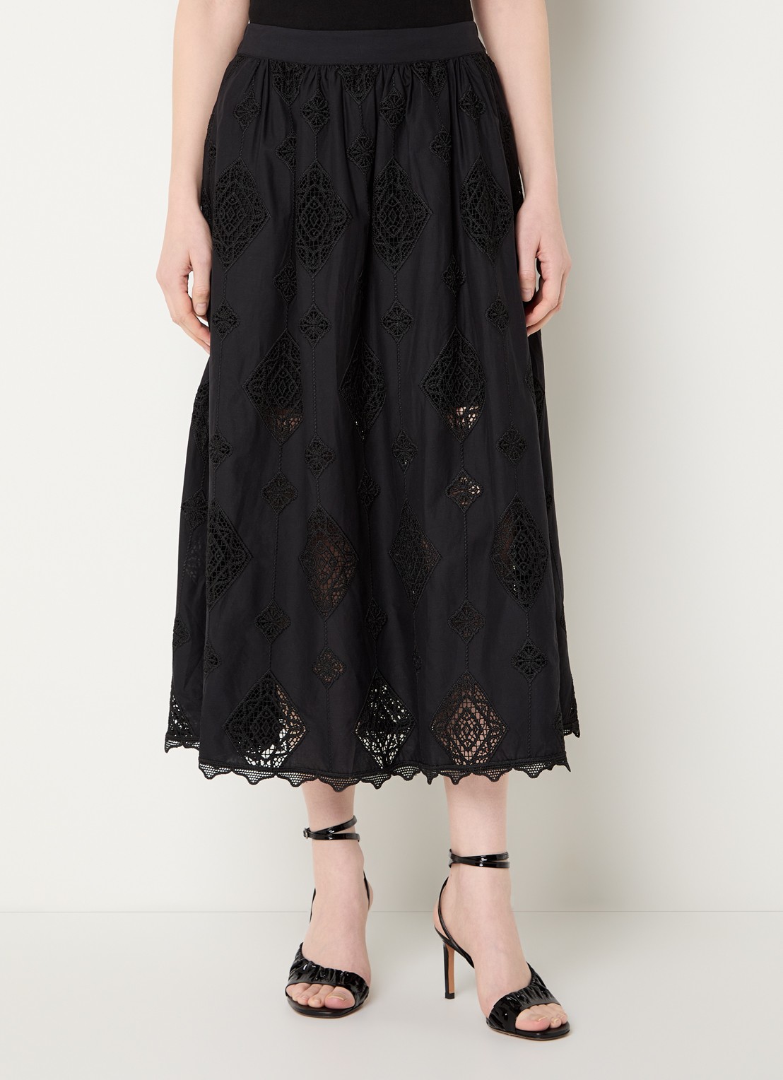 ba&sh Mona midi rok met broderie - detail zwart
