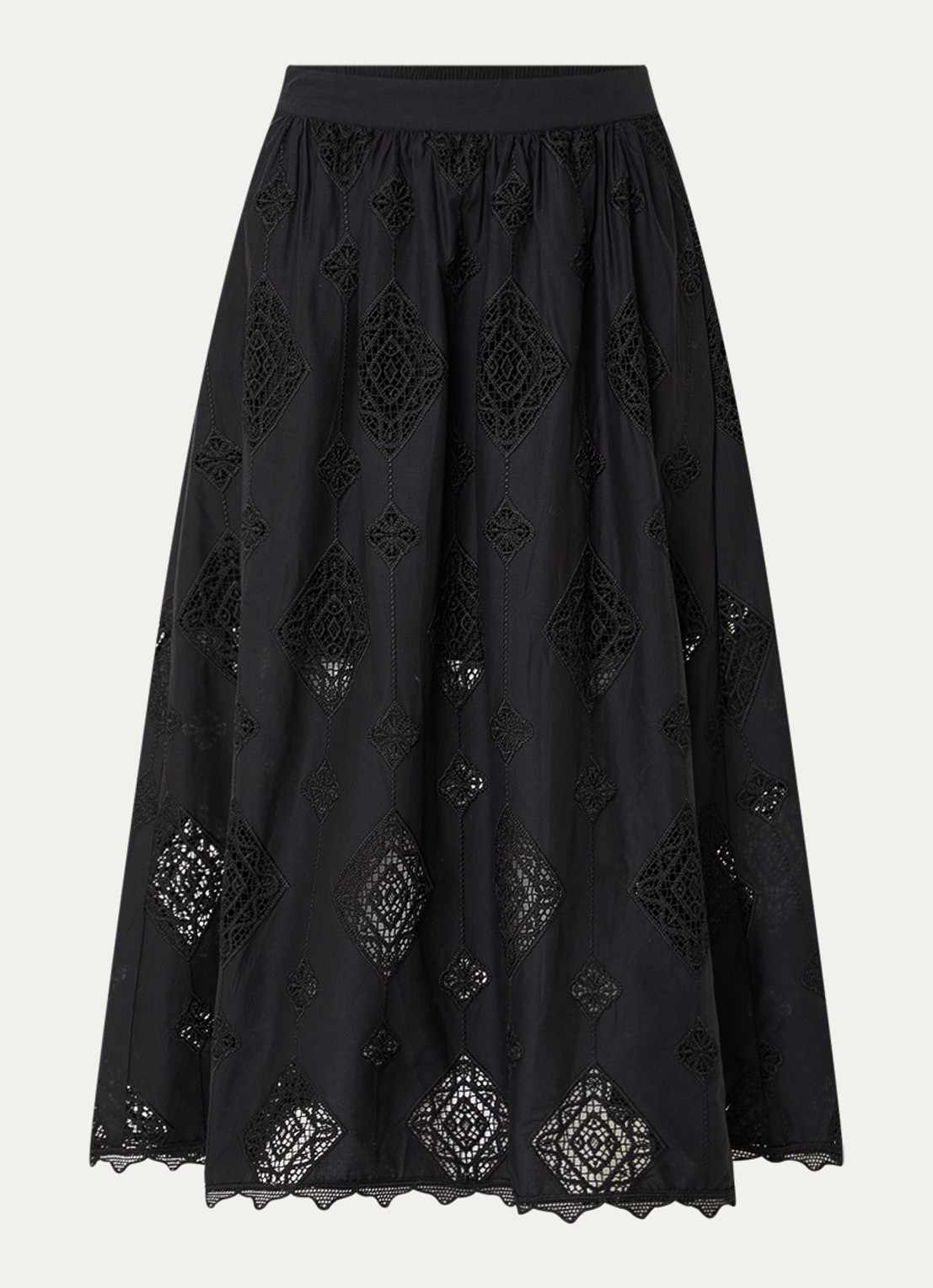 ba&sh Mona midi rok met broderie - voorkant 3 zwart