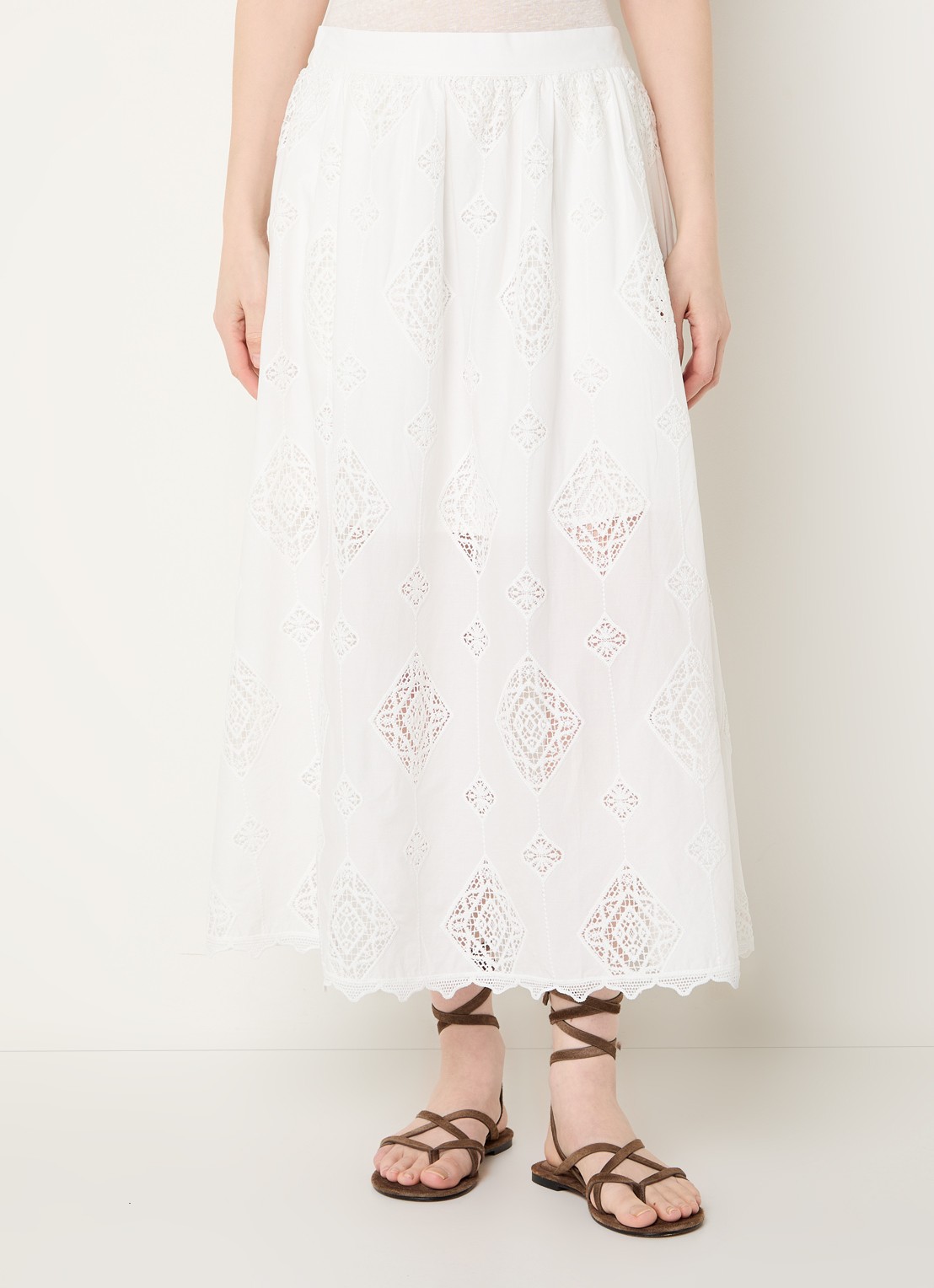 ba&sh Mona midi rok met broderie - detail gebroken wit