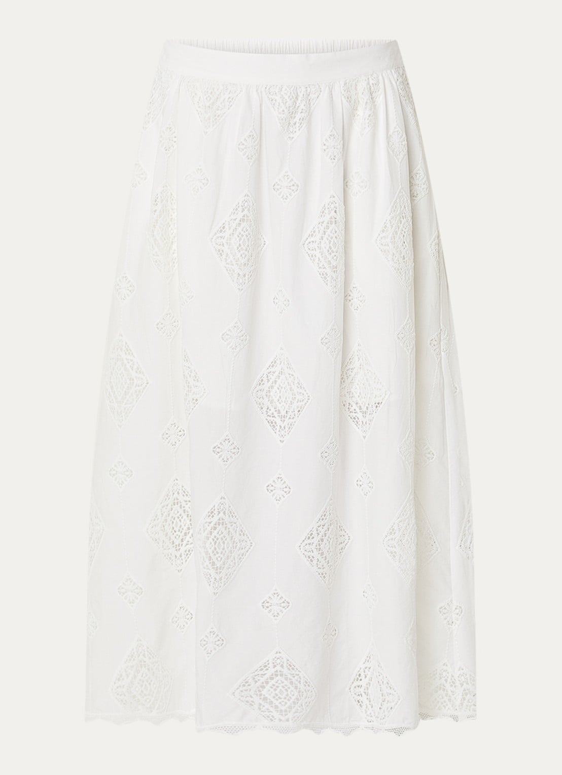ba&sh Mona midi rok met broderie - voorkant 3 gebroken wit
