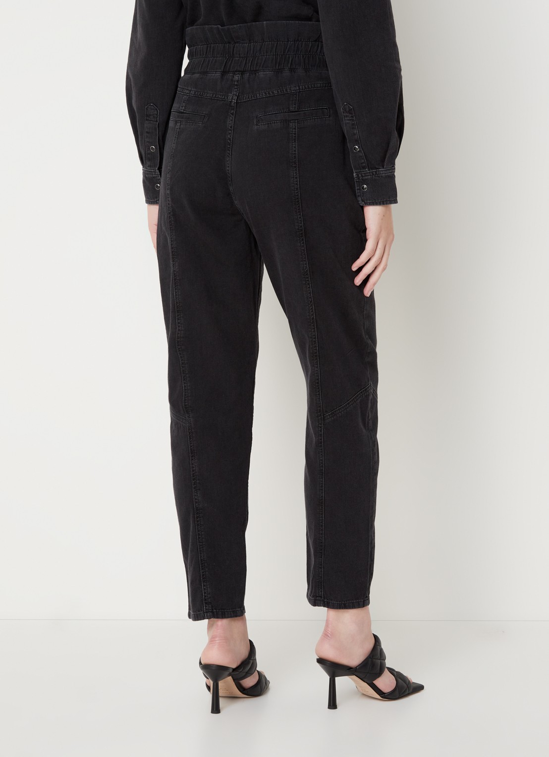 Ba&sh Mony high waist tapered fit pantalon met ritsdetail - achterkant zwart