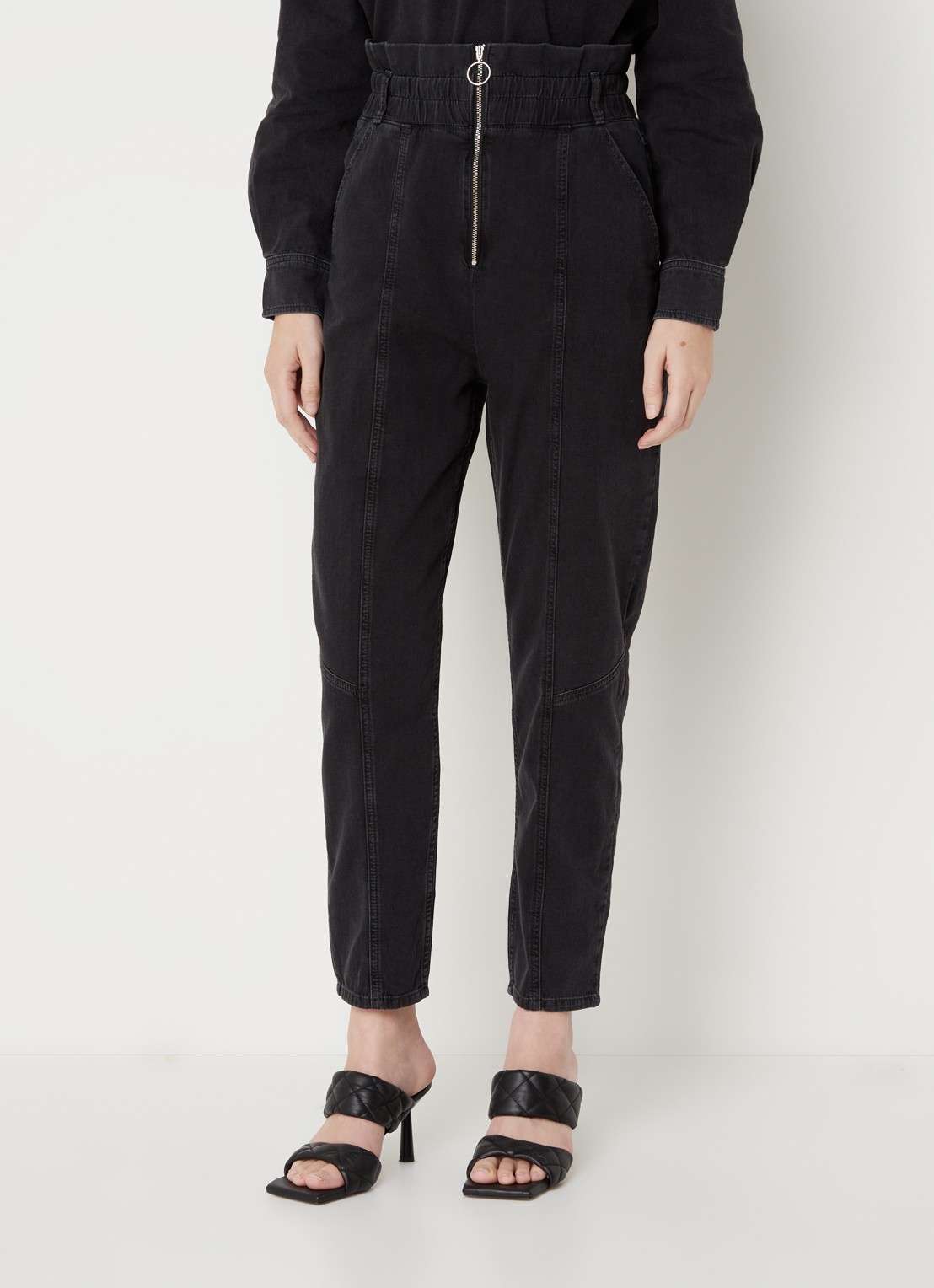 Ba&sh Mony high waist tapered fit pantalon met ritsdetail - detail 4 zwart