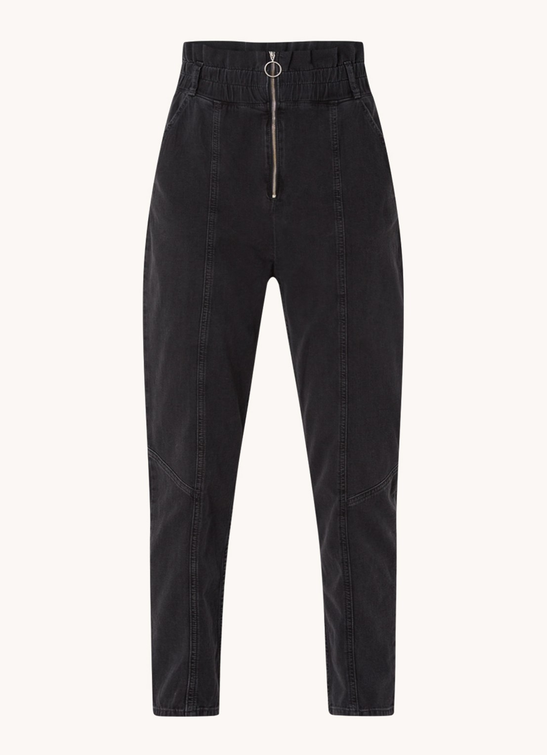 Ba&sh Mony high waist tapered fit pantalon met ritsdetail - voorkant 2 zwart