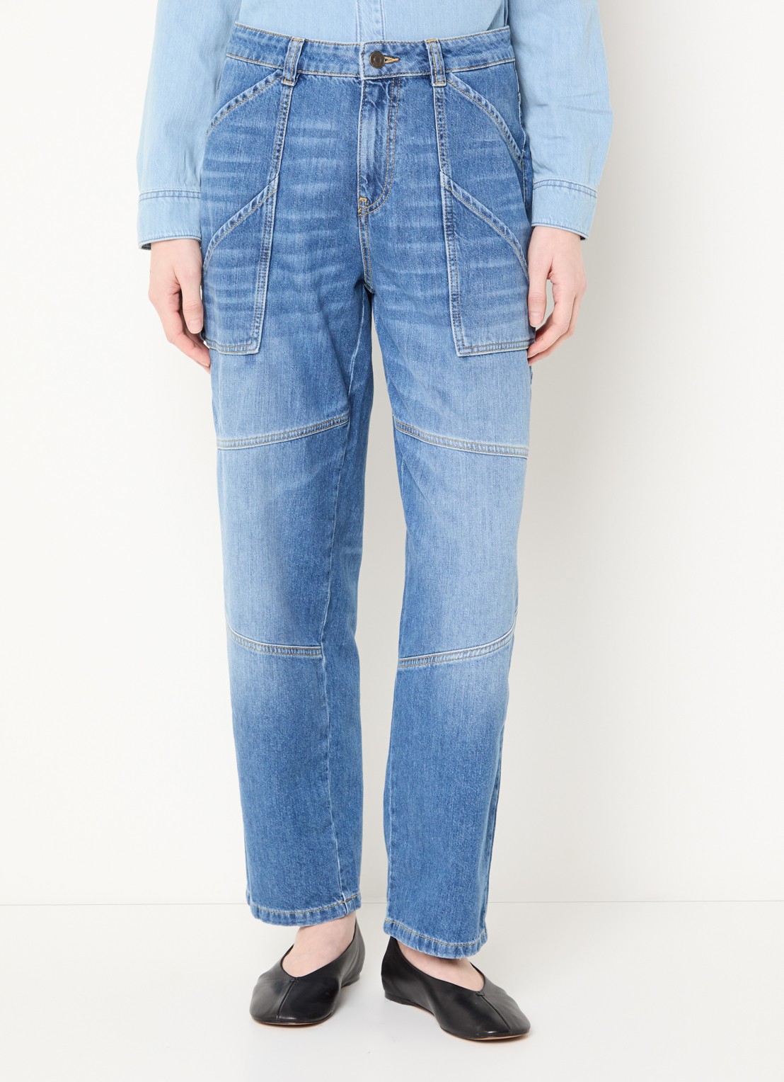 ba&sh Moyce mid waist straight leg jeans met medium wassing - detail 2 indigo