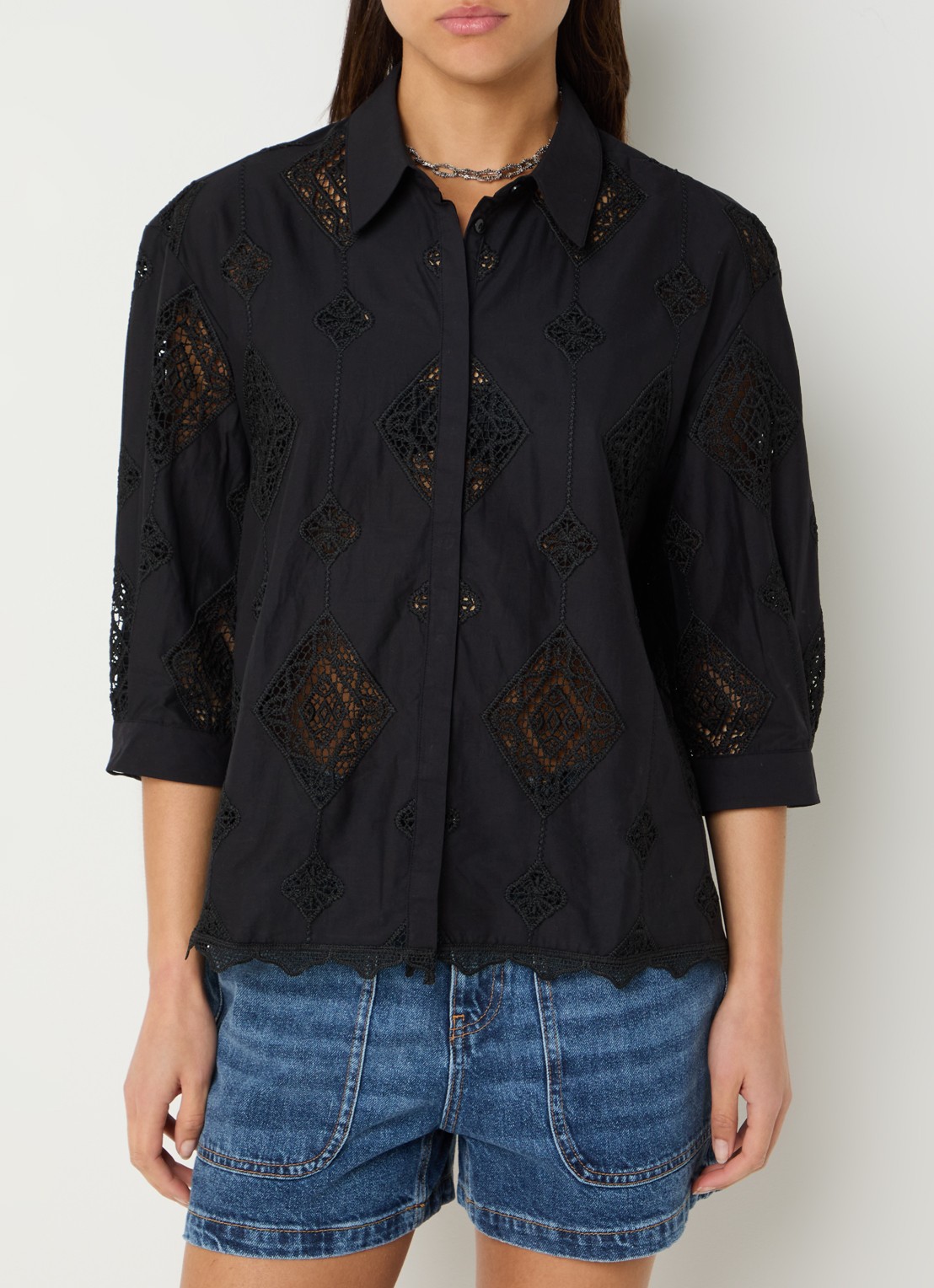 ba&sh Muriel blouse met broderie - detail 4 zwart