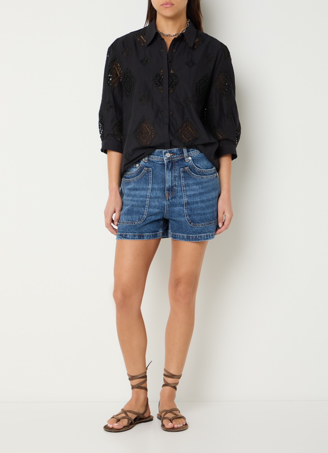 ba&sh Muriel blouse met broderie - voorkant 2 zwart