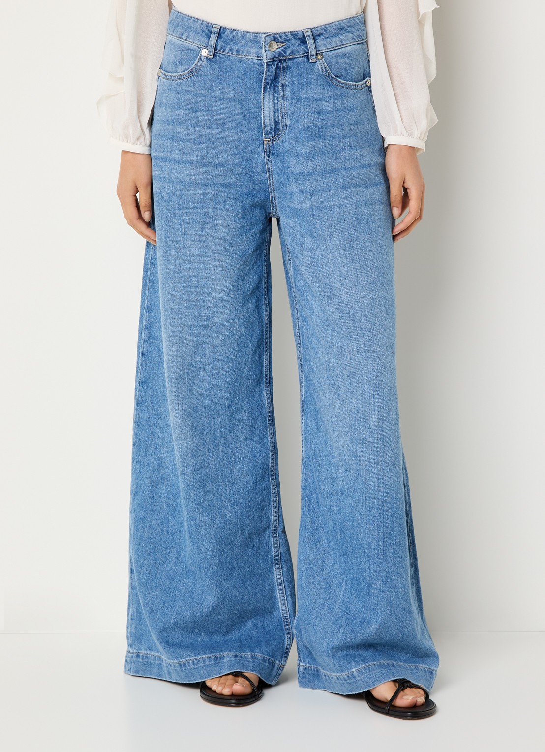 ba&sh Musc high waist wide leg jeans met lichte wassing - detail 2 indigo