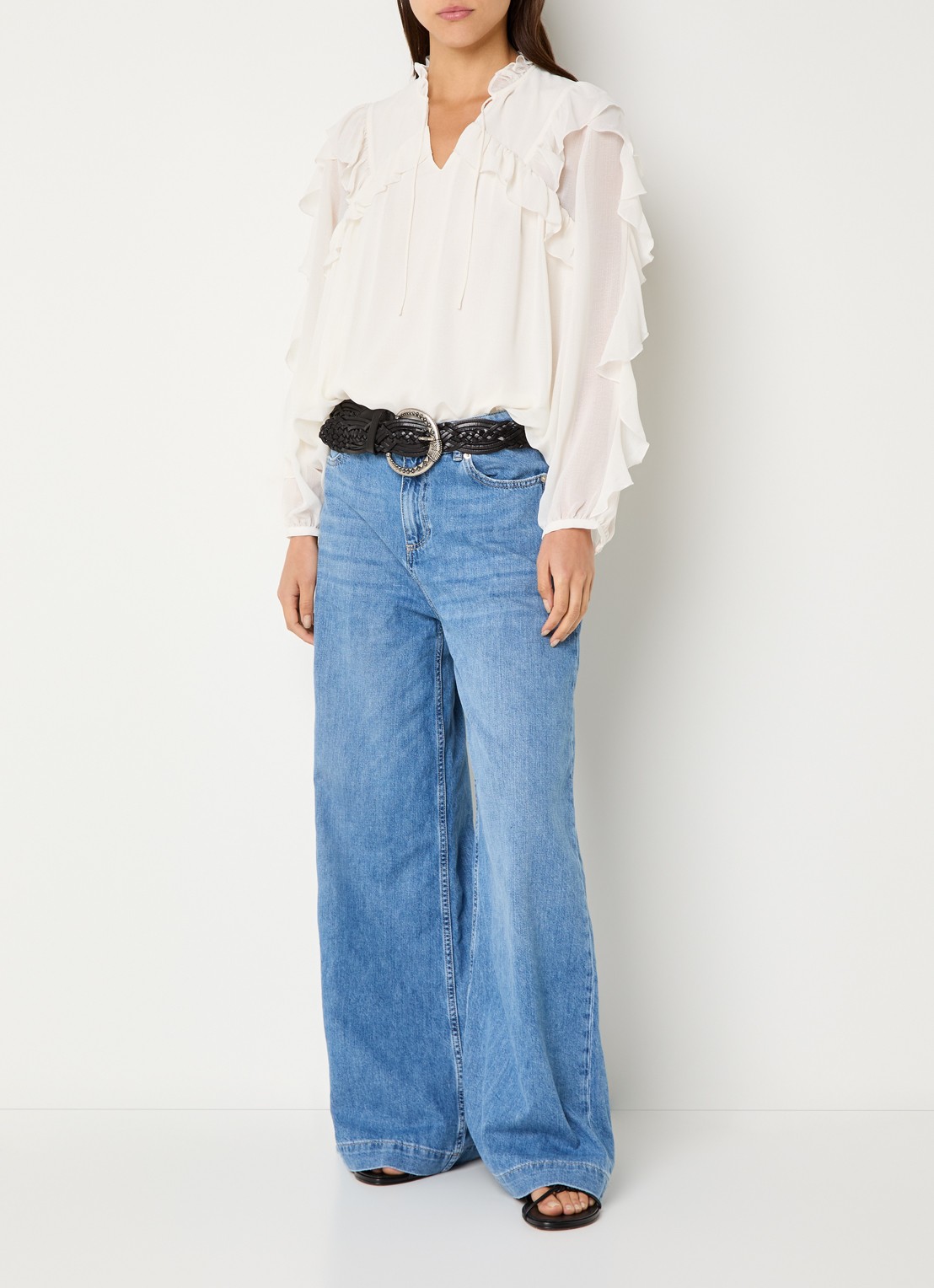 ba&sh Musc high waist wide leg jeans met lichte wassing - voorkant 4 indigo
