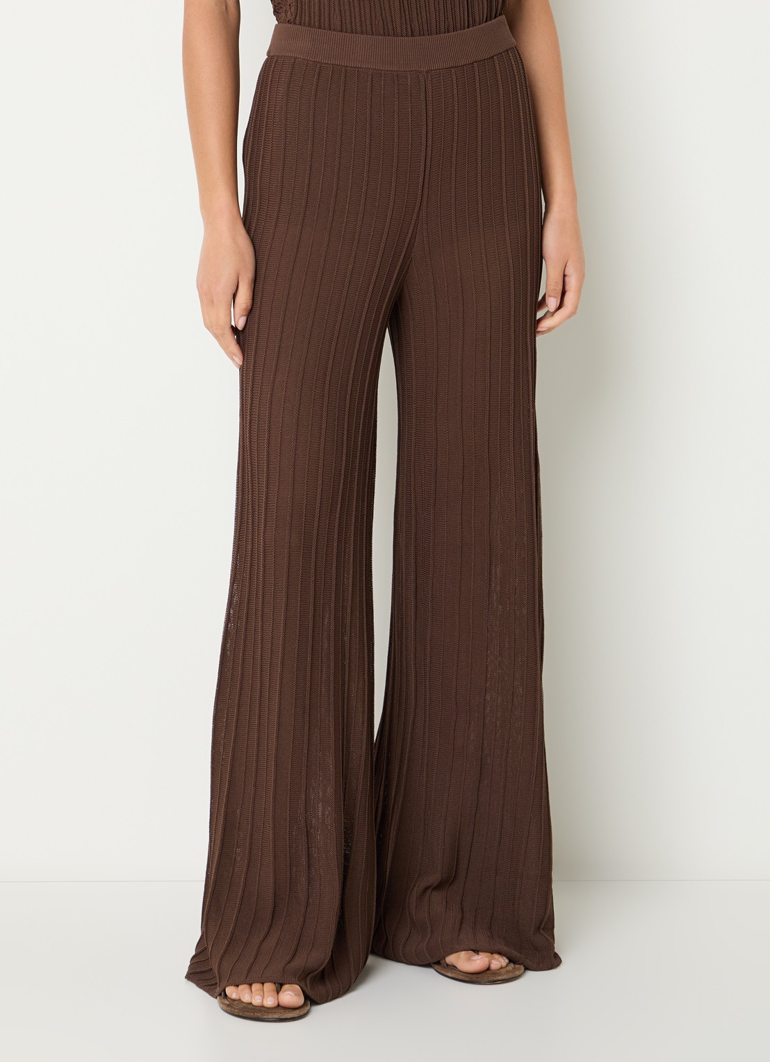 ba&sh Naho high waist wide fit broek met ribstructuur - detail 2 bruin
