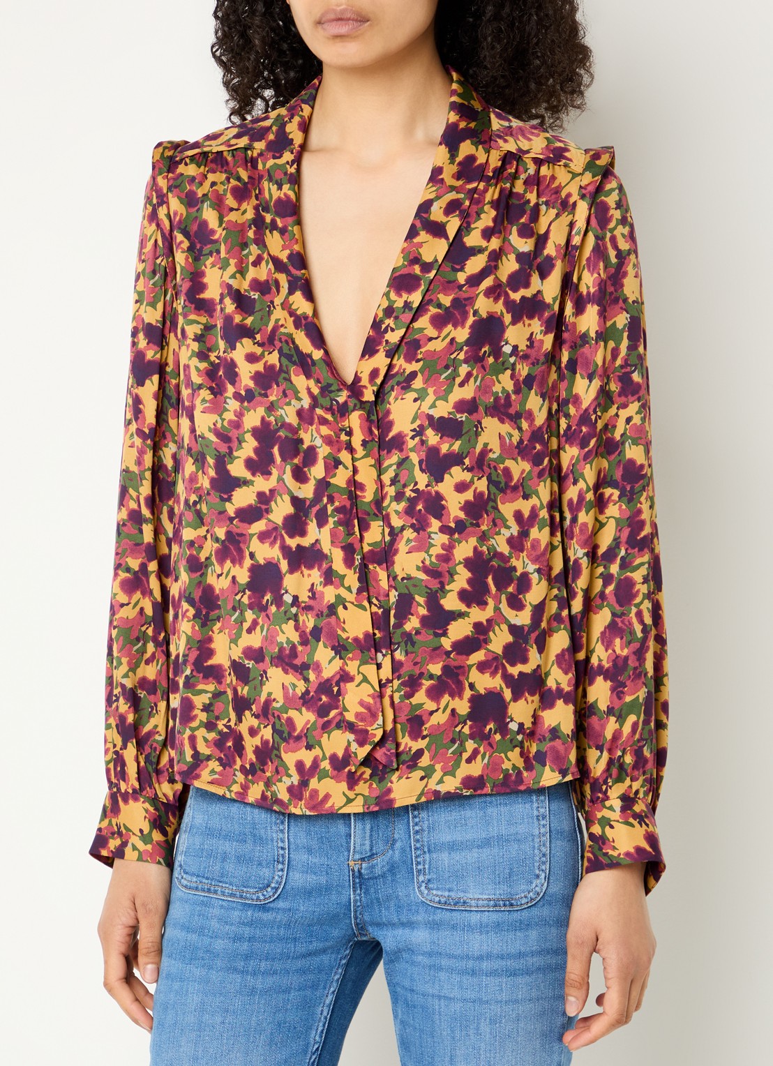 ba&sh Nale tuniek met bloemenprint - detail 4 okergeel