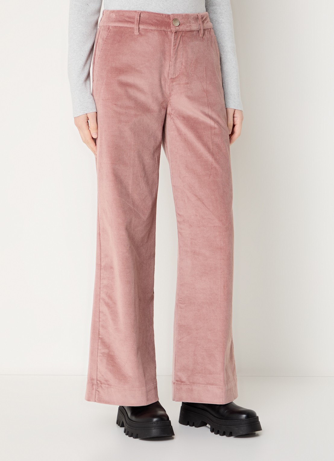 ba&sh Nali high waist wide fit broek van corduroy met steekzakken - detail 2 zalmroze