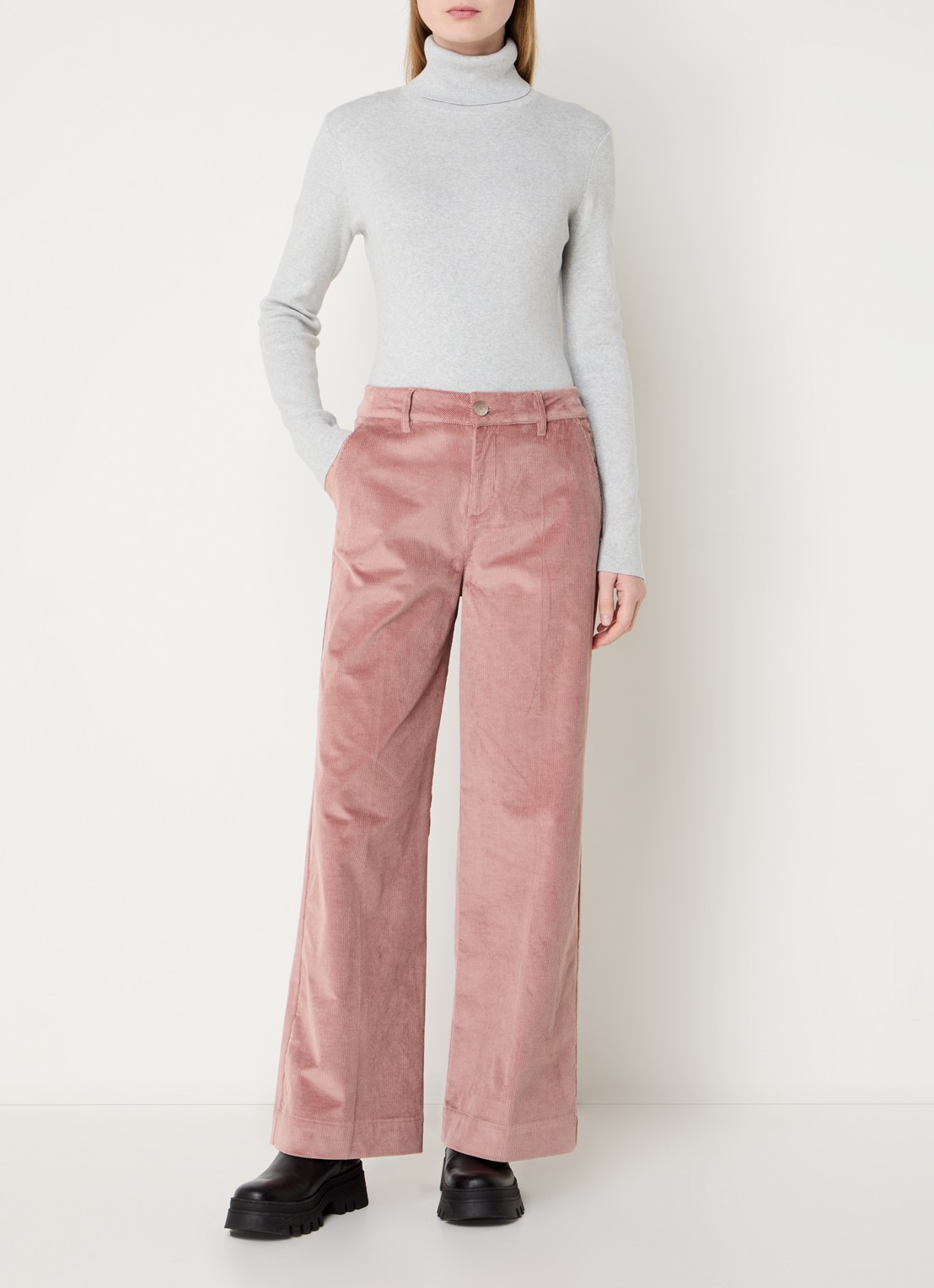 ba&sh Nali high waist wide fit broek van corduroy met steekzakken - voorkant 5 zalmroze