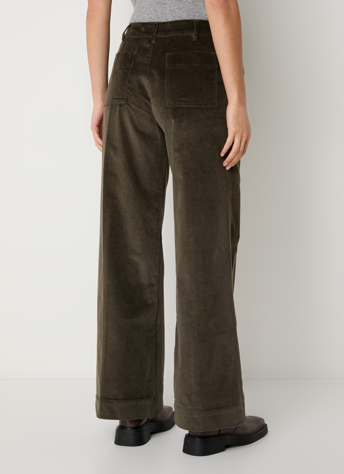 ba&sh Nali high waist wide fit broek van corduroy met steekzakken - achterkant 4 bronsgroen