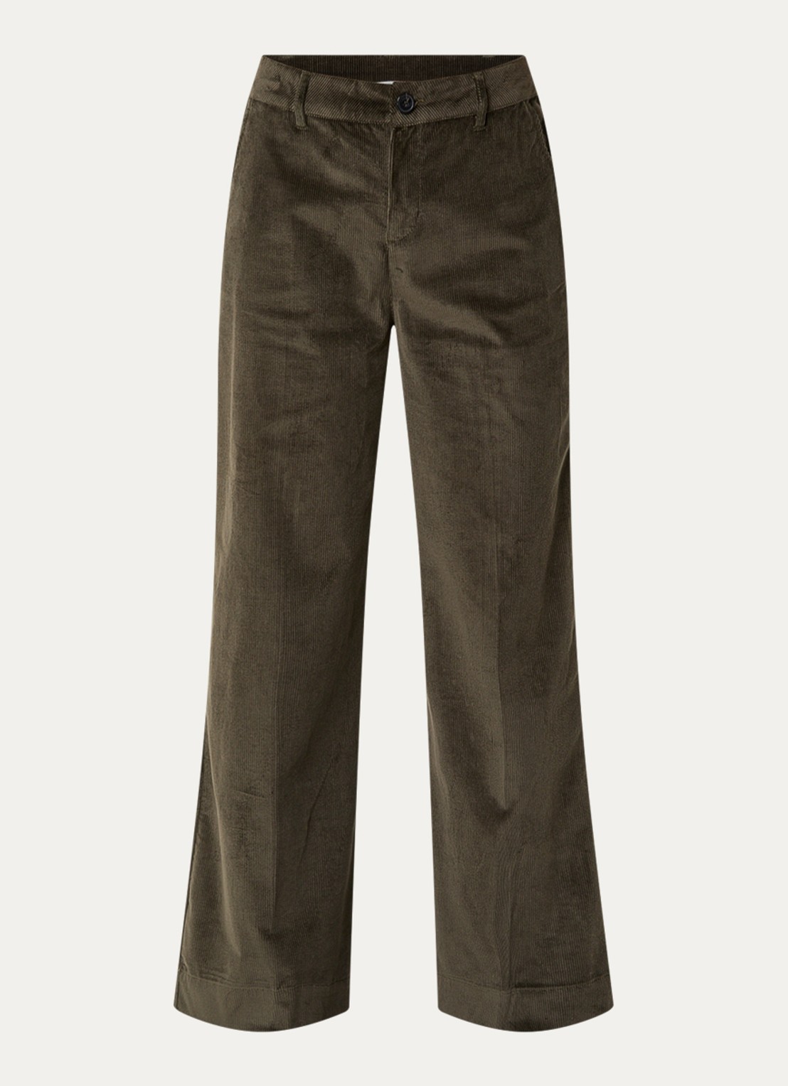 ba&sh Nali high waist wide fit broek van corduroy met steekzakken - voorkant 2 bronsgroen