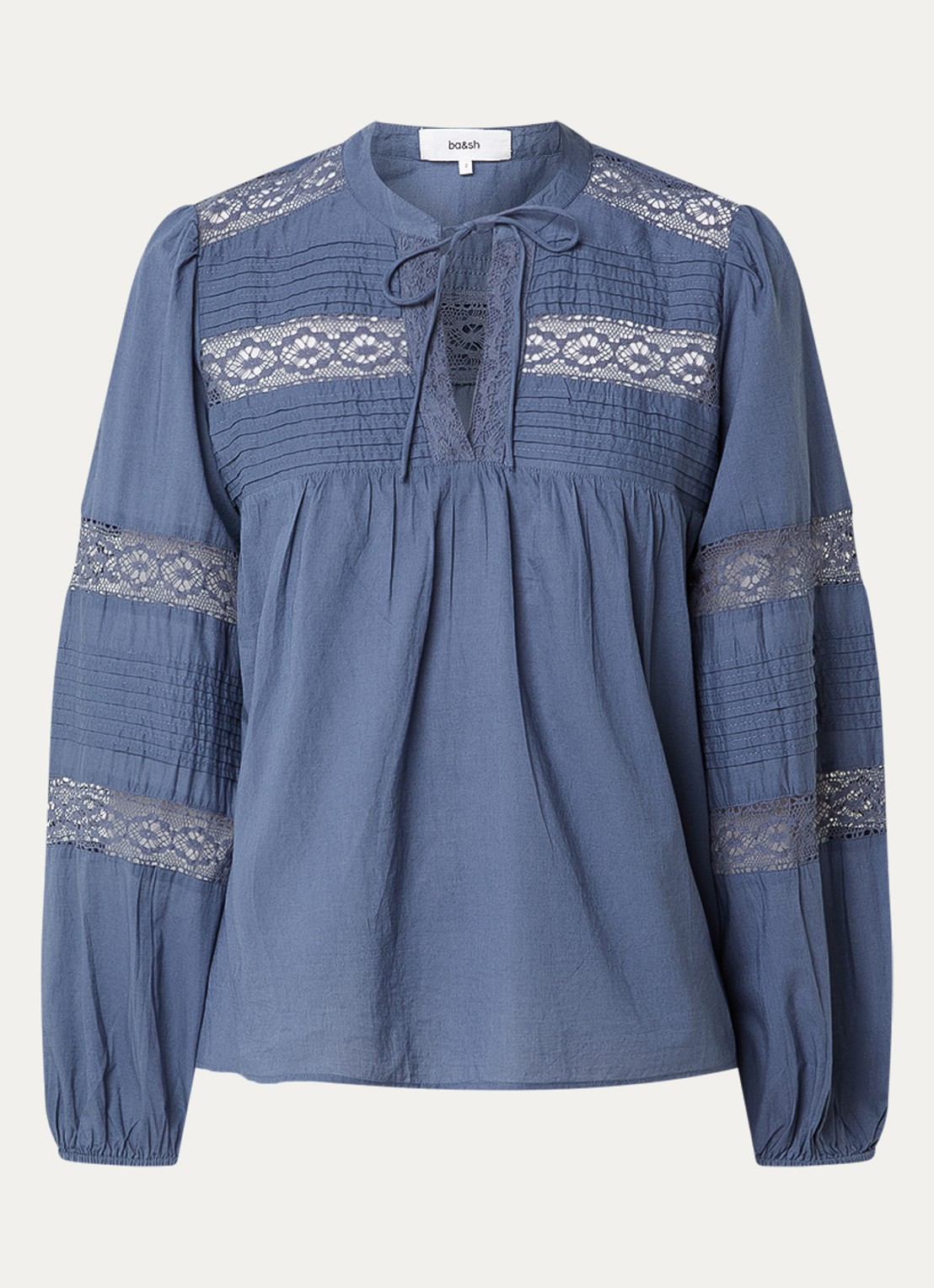 ba&sh Nami blouse met details van kant - voorkant 2 staalblauw