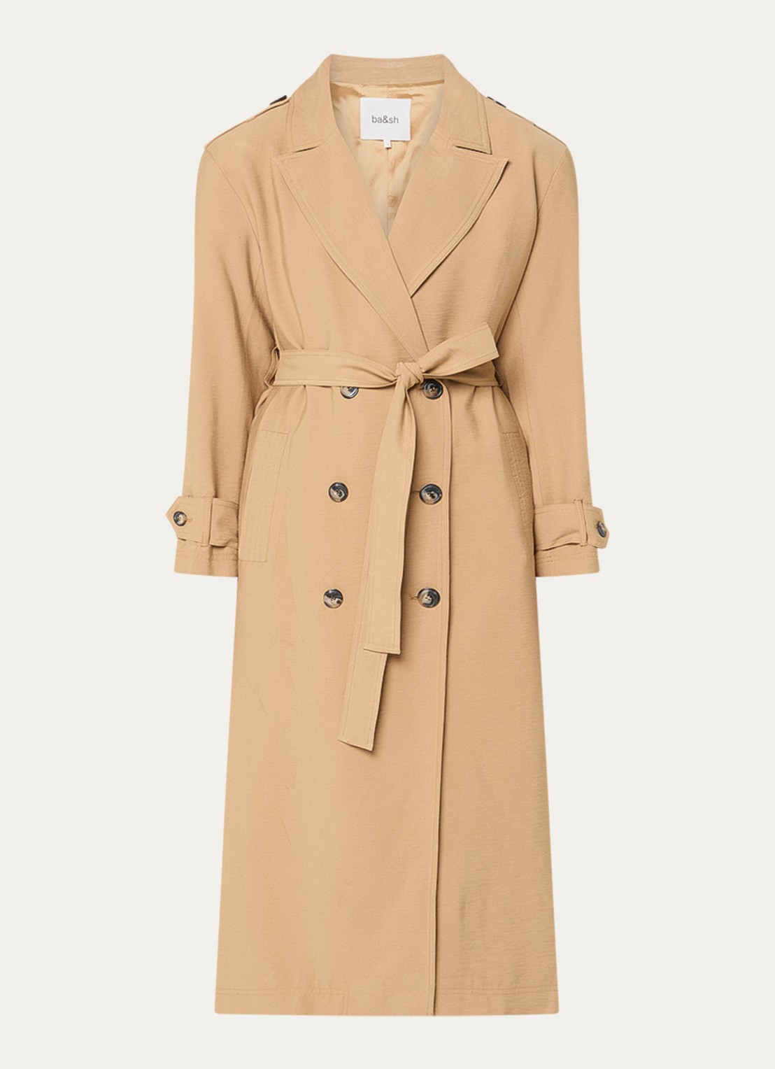 ba&sh Nana double-breasted trenchcoat met schoudervulling - voorkant 3 camel