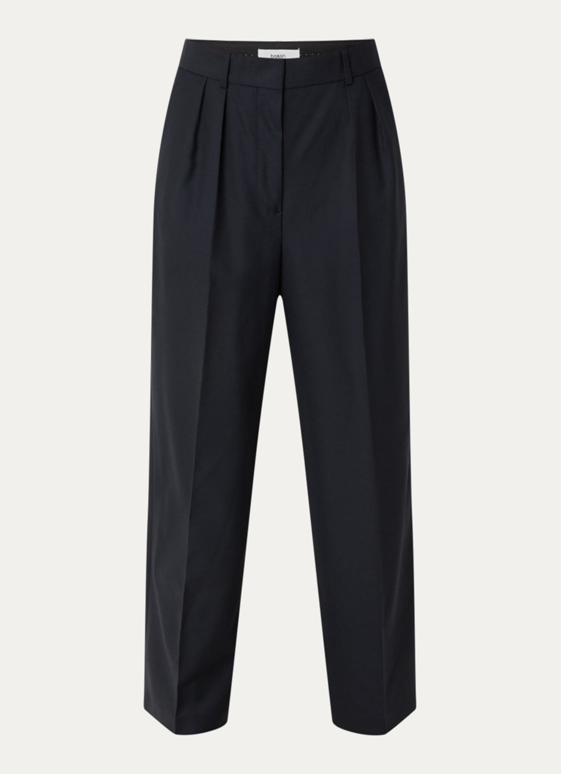 ba&sh Nani high waist straight fit pantalon van wol met persplooi - voorkant 2 donkerblauw