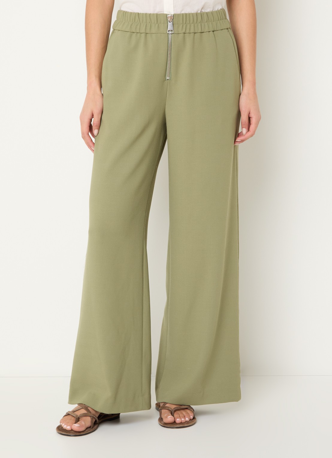 ba&sh Narlos high waist loose fit pantalon met steekzakken  - detail 4 olijfgroen