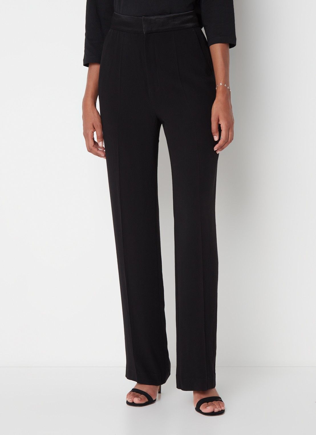 Ba&sh Natane high waist straight fit pantalon van crêpe - detail zwart