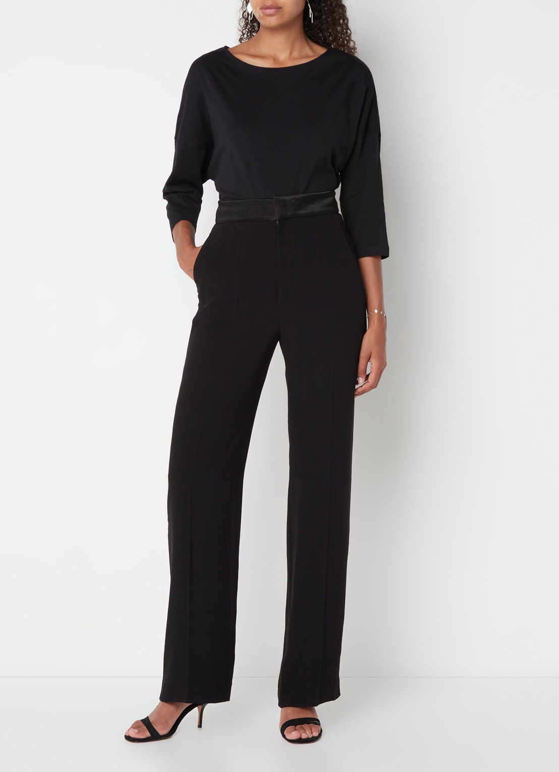 Ba&sh Natane high waist straight fit pantalon van crêpe - voorkant 4 zwart