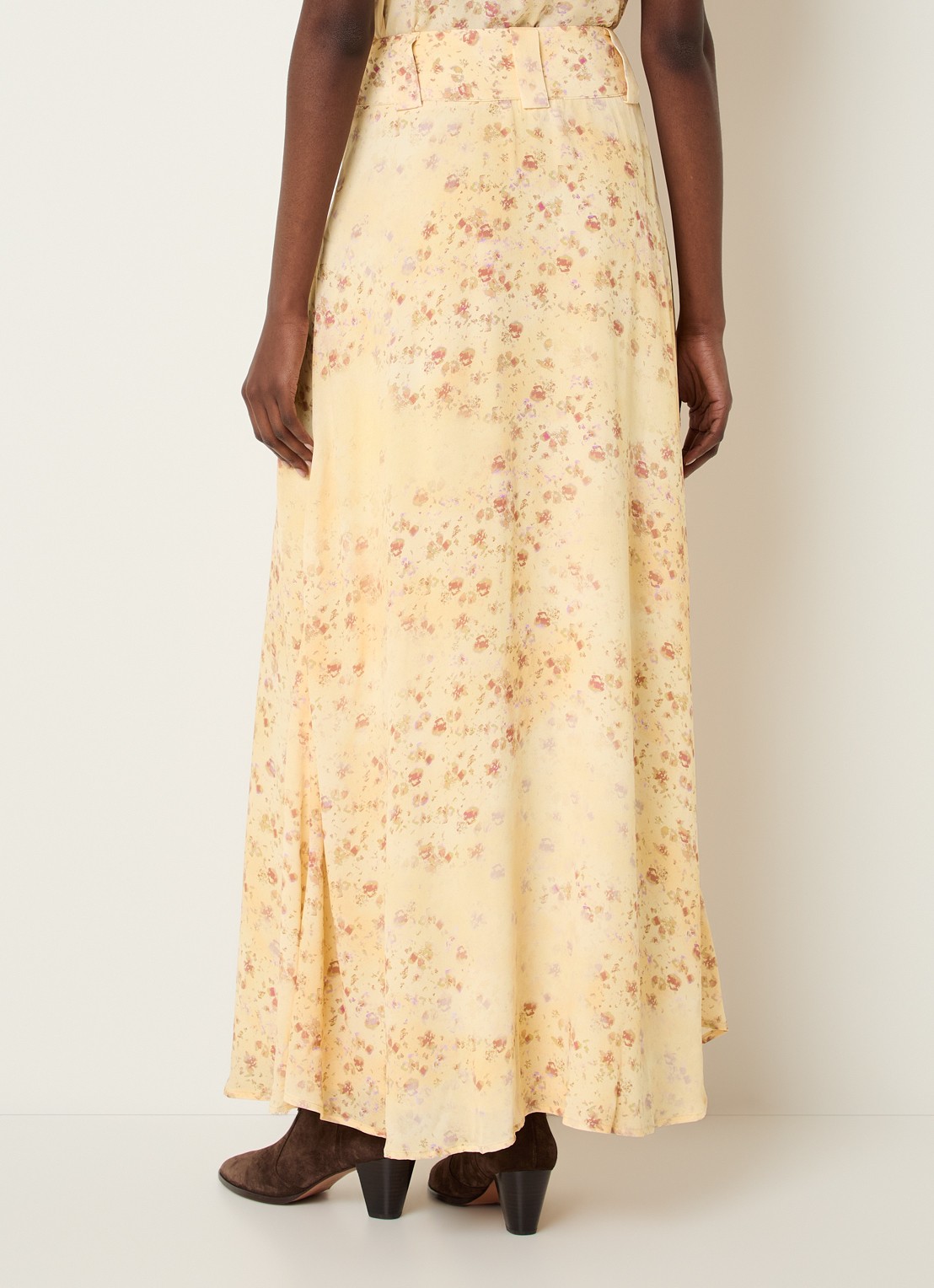 ba&sh Nattalina high waist midi rok met print - achterkant 2 vanillegeel