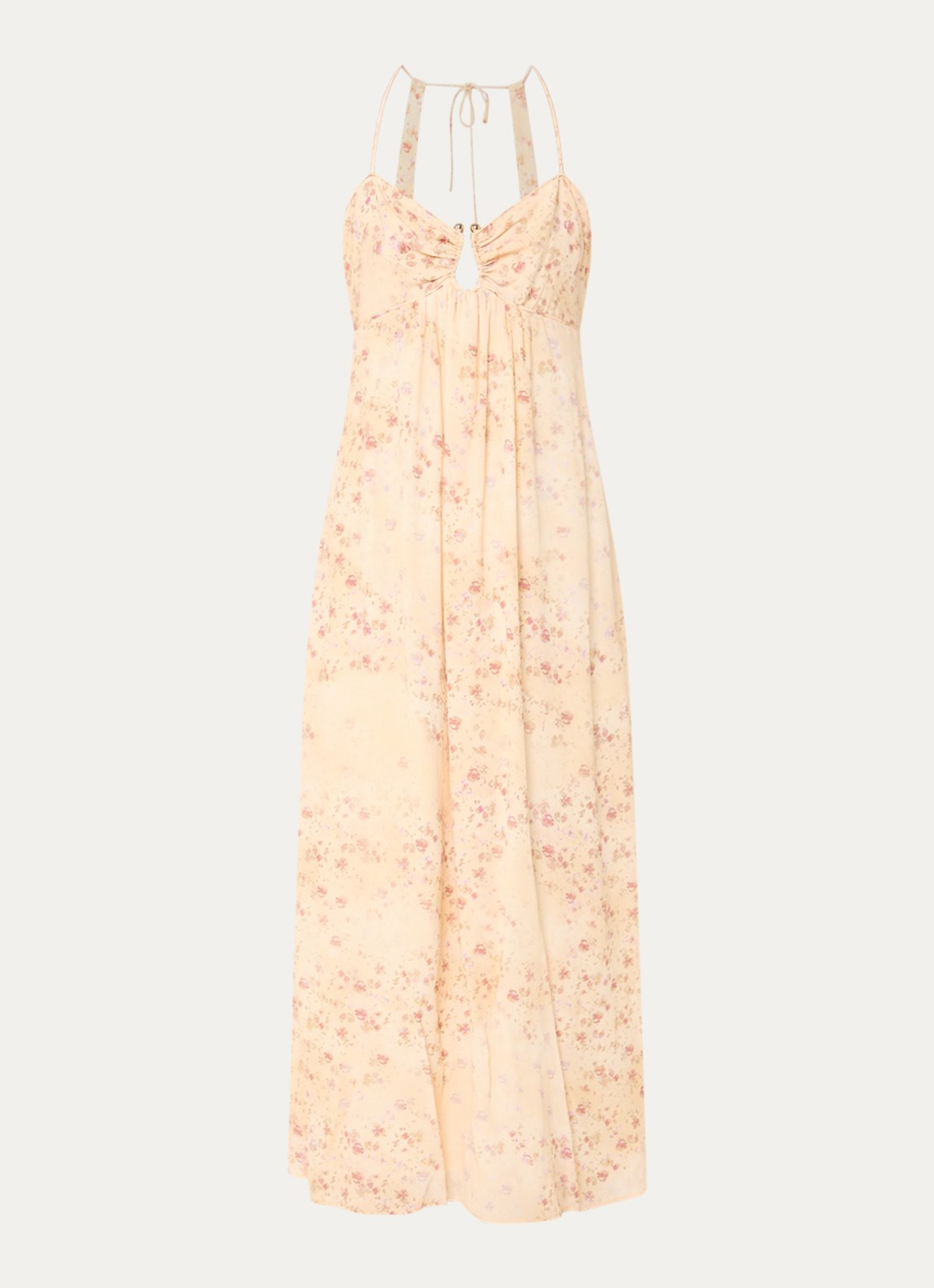 ba&sh Natz maxi jurk met bloemenprint en rugdecolleté - voorkant 2 abrikoos