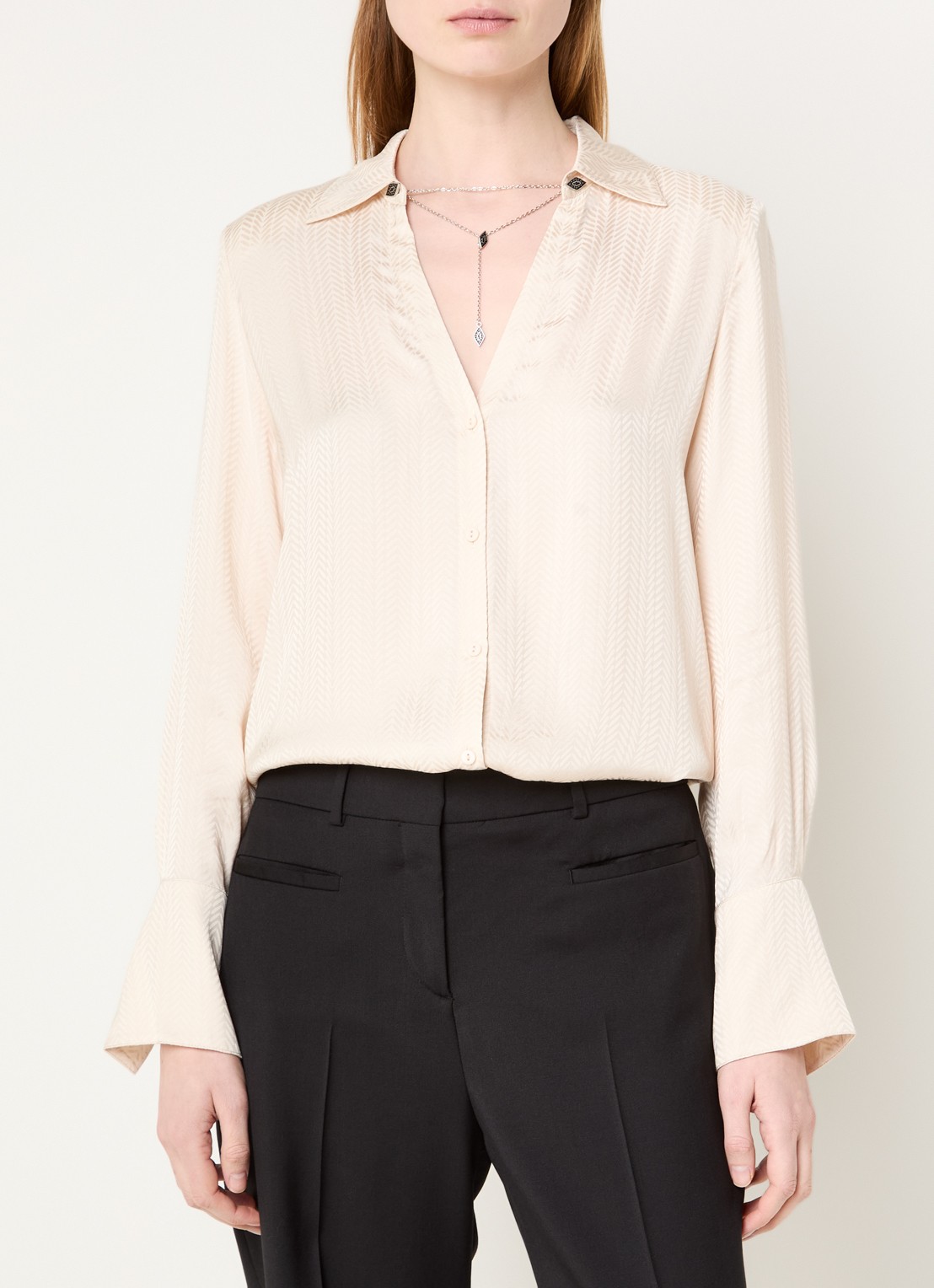 ba&sh Netsey blouse met schoudervulling - detail 3 beige