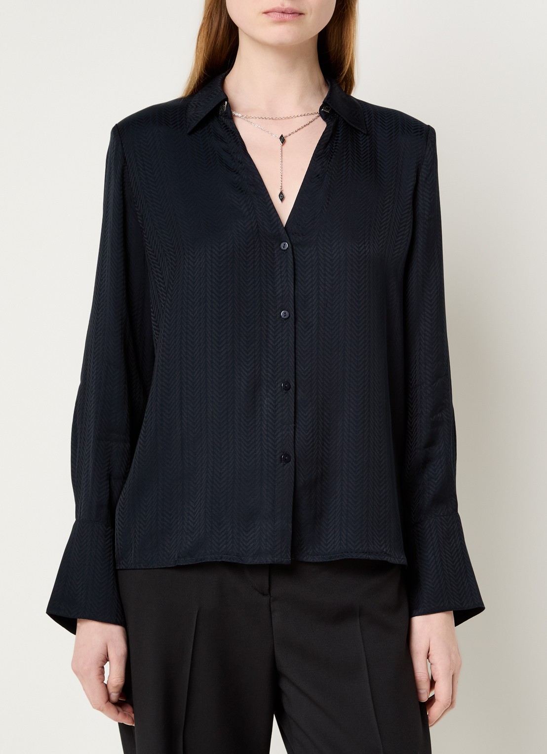 ba&sh Netsey blouse met schoudervulling - detail 4 donkerblauw