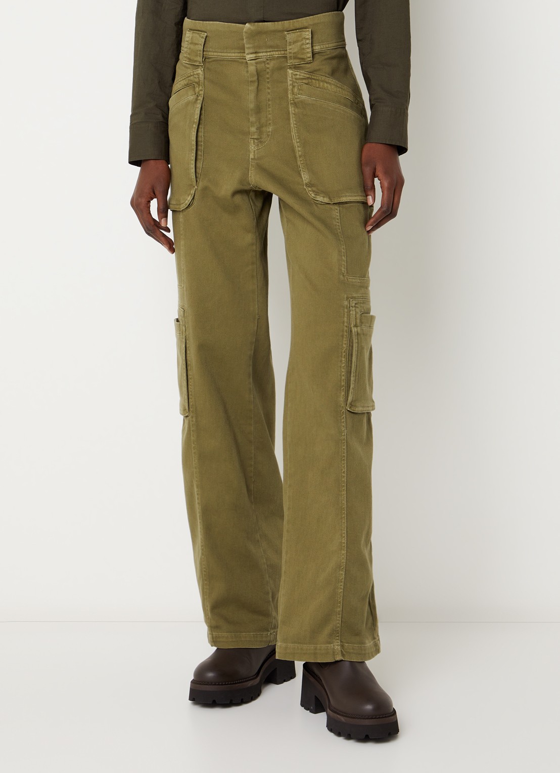 ba&sh Ninion mid waist straight fit jeans met gekleurde wassing - detail mosgroen