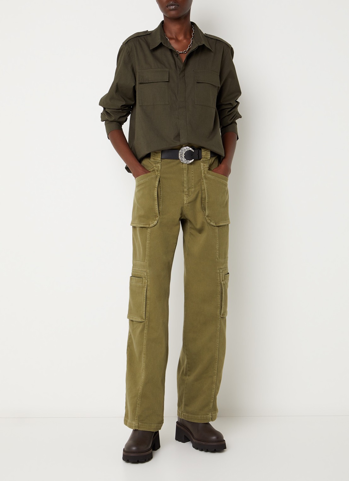 ba&sh Ninion mid waist straight fit jeans met gekleurde wassing - voorkant 4 mosgroen